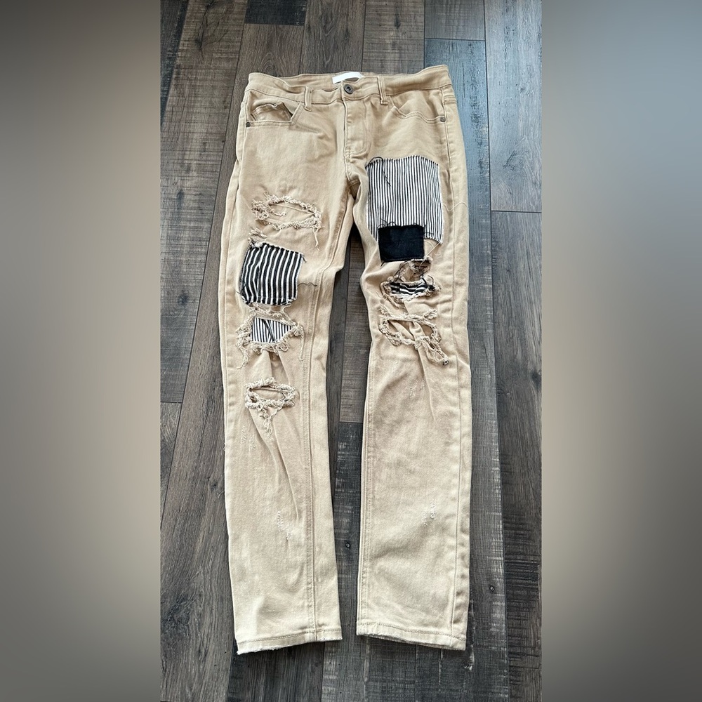 KDNK 11 4 14 11 Jeans Men Skinny Distressed Patchwork Size 34